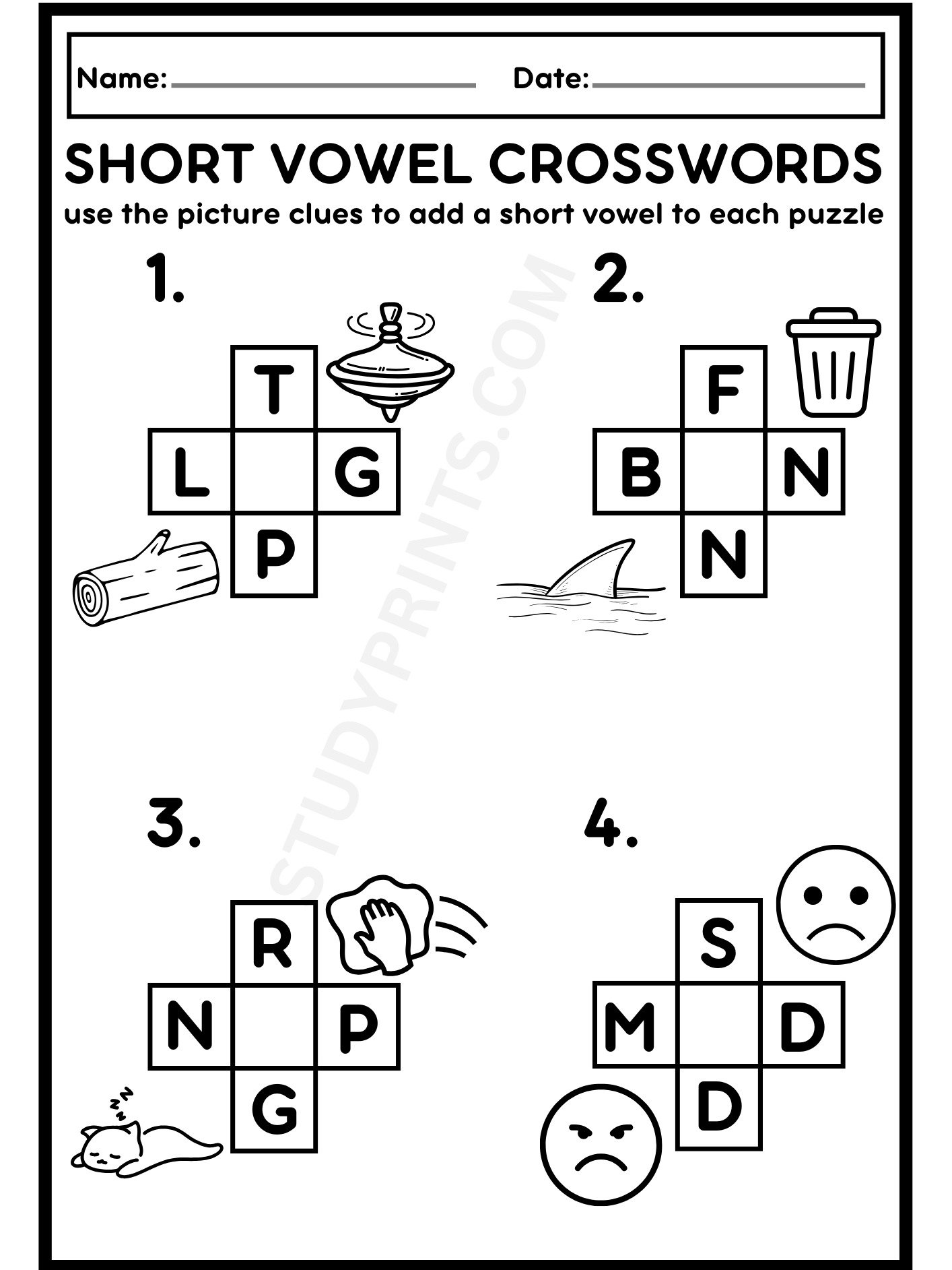 Short Vowel Crossword Puzzles Worksheets PDF product image (4)