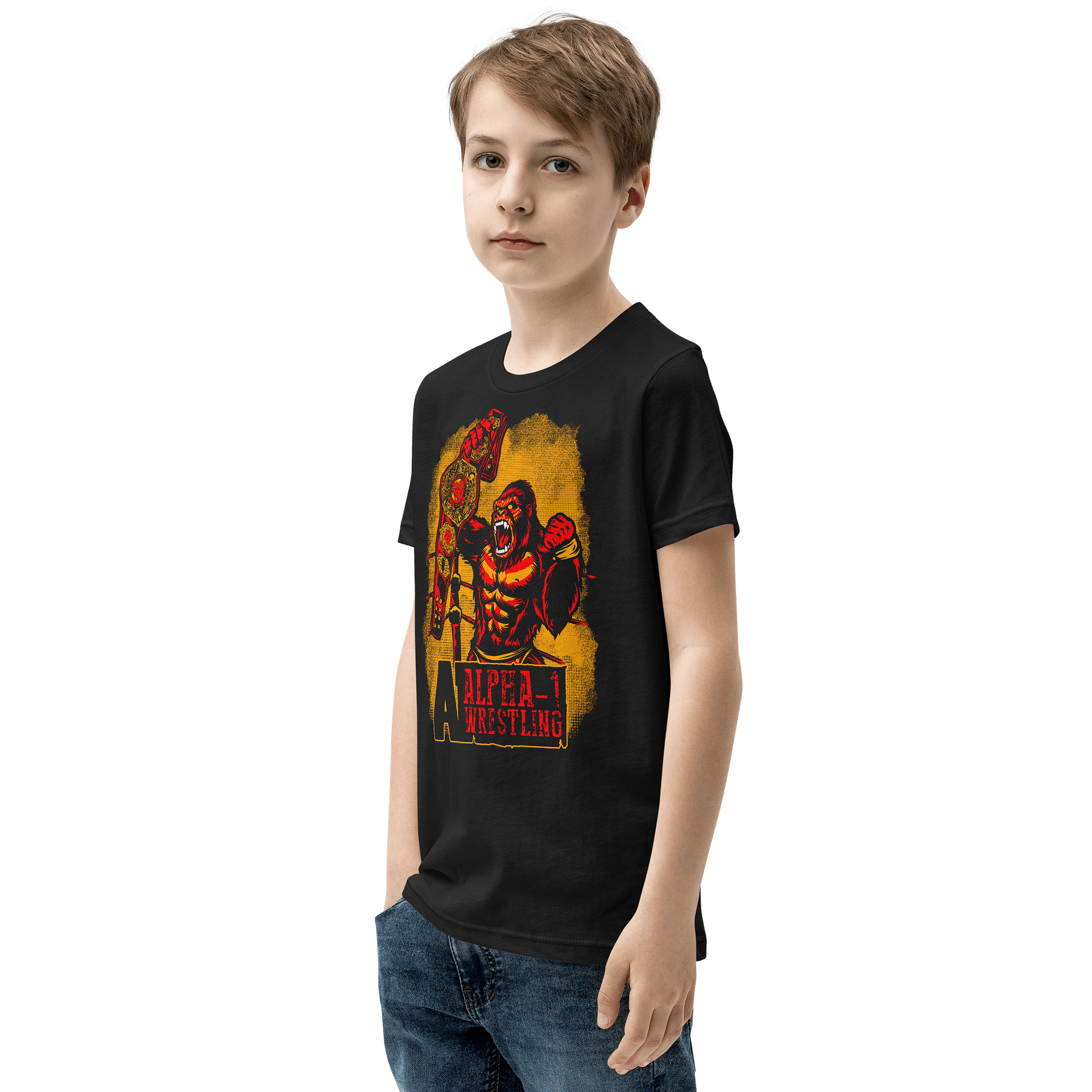 Gorilla A1 Wrestling Kids Tee | Red and Yellow product image (4)