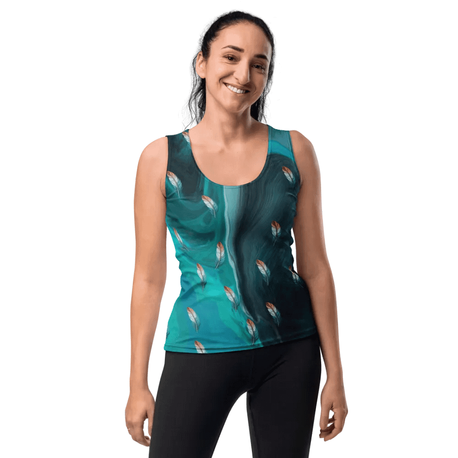 Ladies all over print tank top with colorful feathers design on abstract background. product image (10)