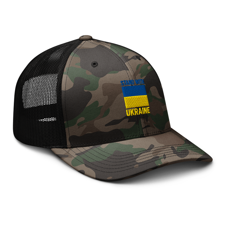 Stand with Ukraine Camo Trucker Hat product image (6)