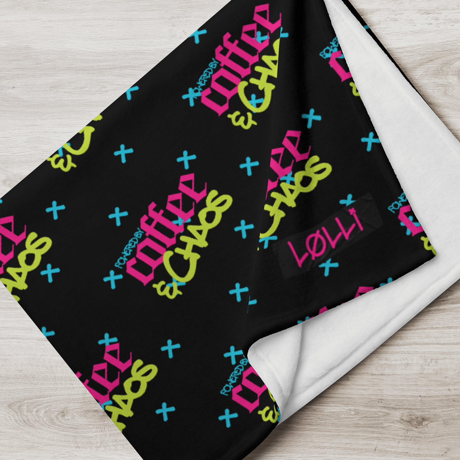 Powered by Coffee & Chaos Throw Blanket product image (3)