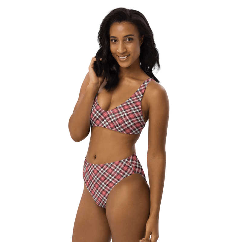 Coral Pink, Black, and White Plaid Bikini product image (3)