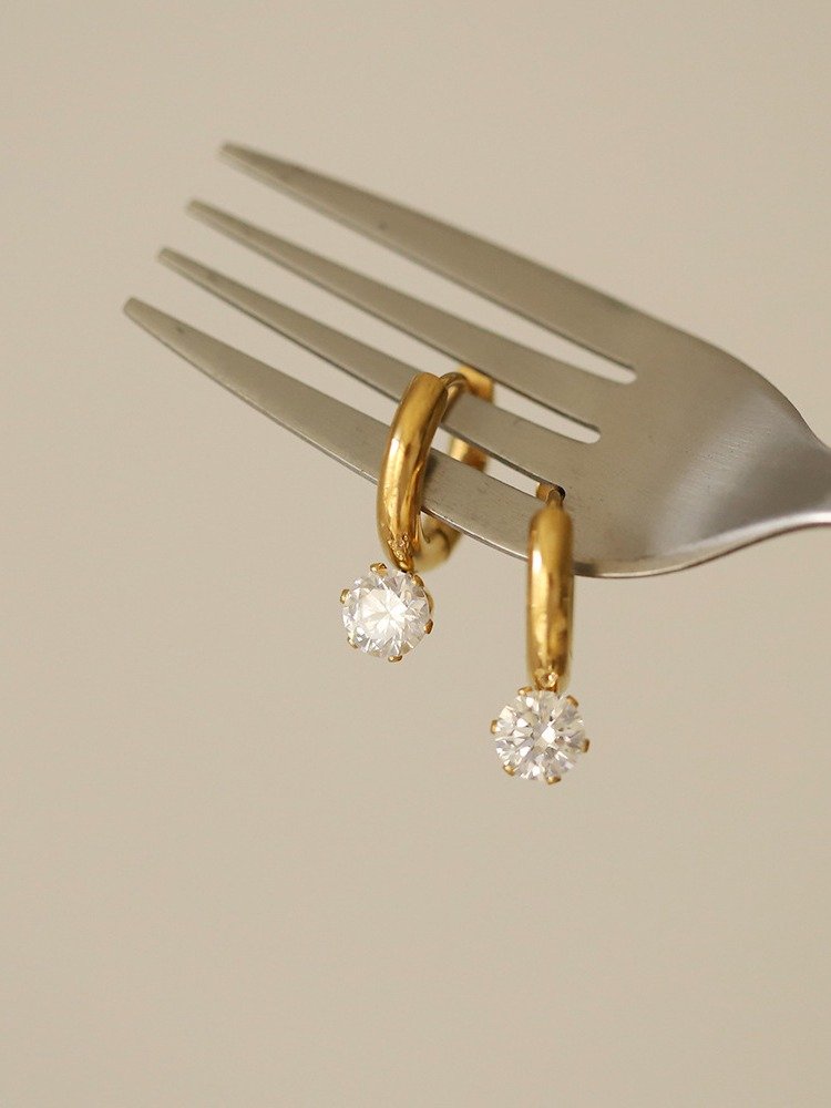 Solitaire Drop Hoop Earrings | 18K Gold Plated product image (2)