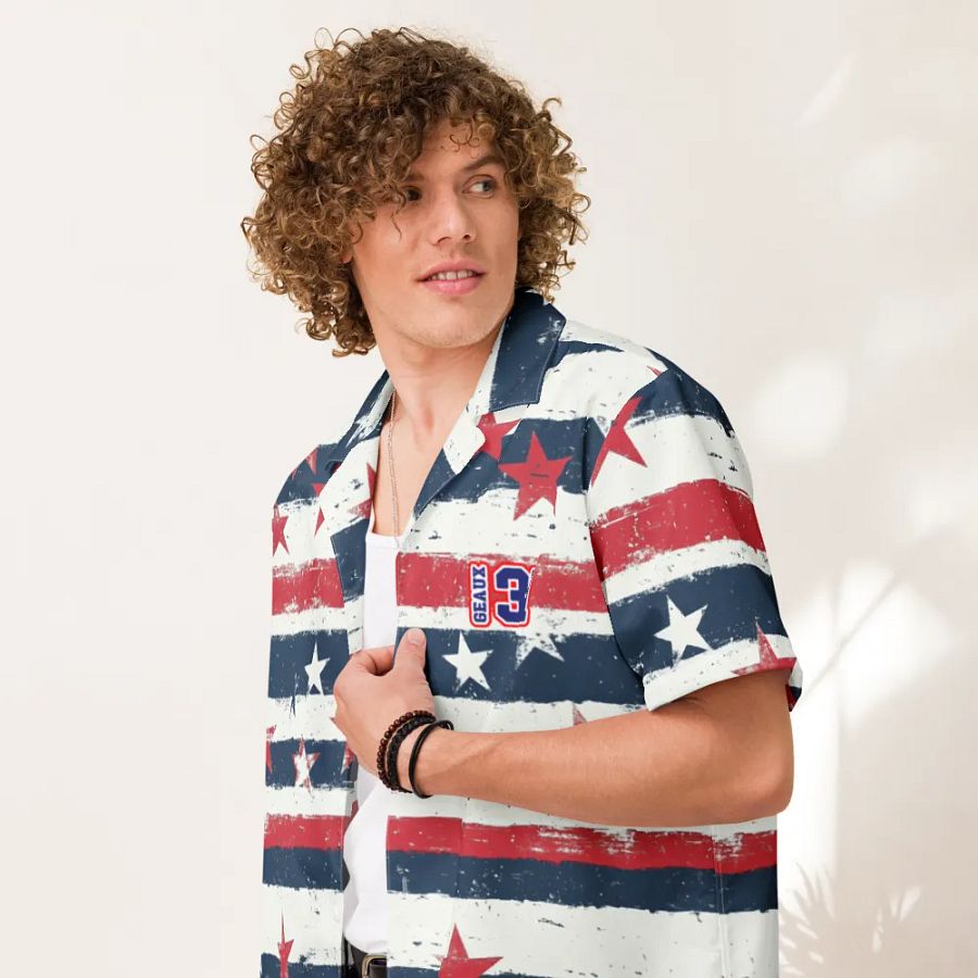 Geaux 31 - Vintage Stars & Stripes Pattern Hawaiian Style Shirt product image (7)