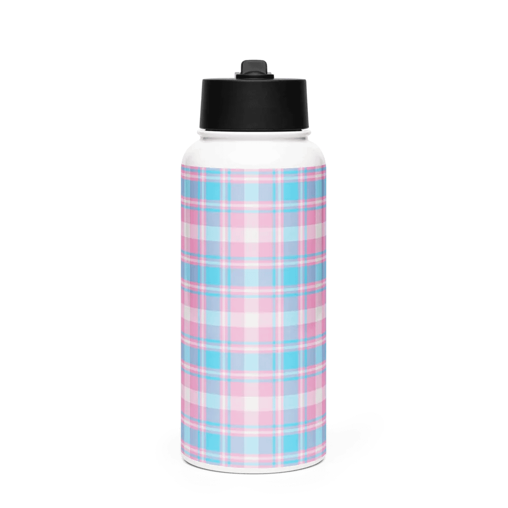 Baby Blue, Pink, and White Plaid Water Bottle product image (4)