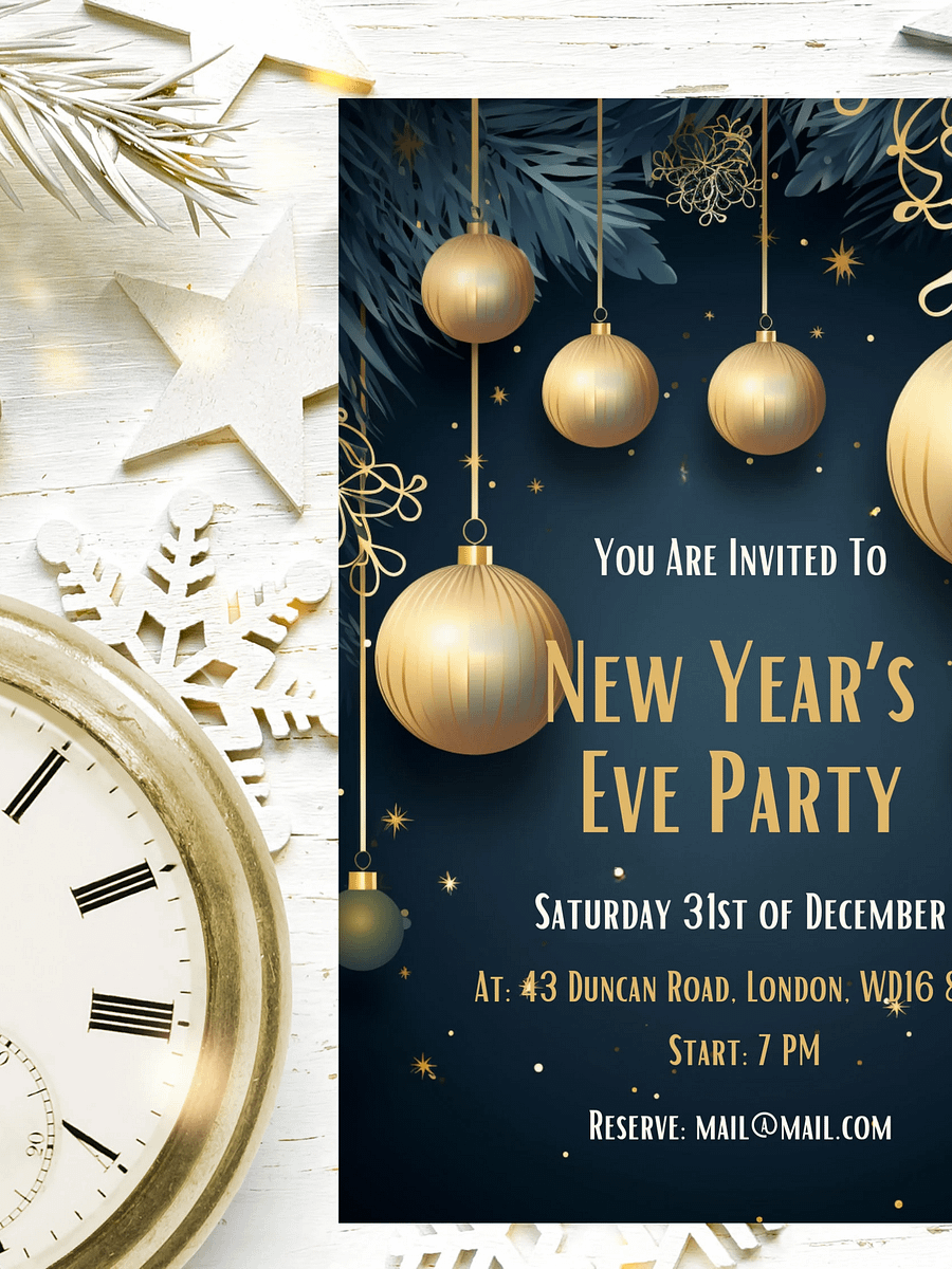 New Year's Eve Blue and Gold Party Invitation | Editable in Canva | New Years Party Printable Template | Holiday Invitation | Canva Edit product image (3)