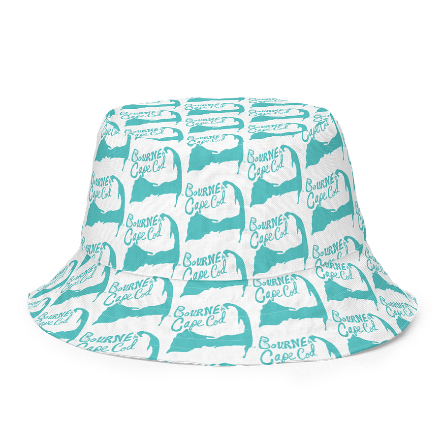 Adults Unisex | Reversible Bucket Hat | BOURNE to Cape Cod™ x BRN.2C.C.™ All-Over Logo Print | Coastal Style Sun Hat | Dark Turquoise & White product image (2)