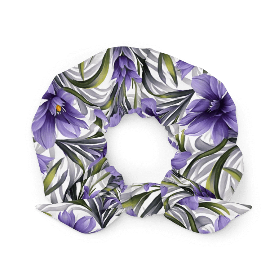 Hair Scrunchie - Purple Floral Pattern on White Background product image (1)