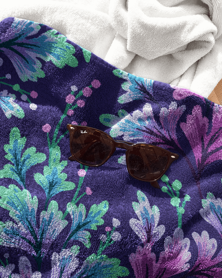 Beach Towel - Frilled Foliage / Purple & Teal product image (3)