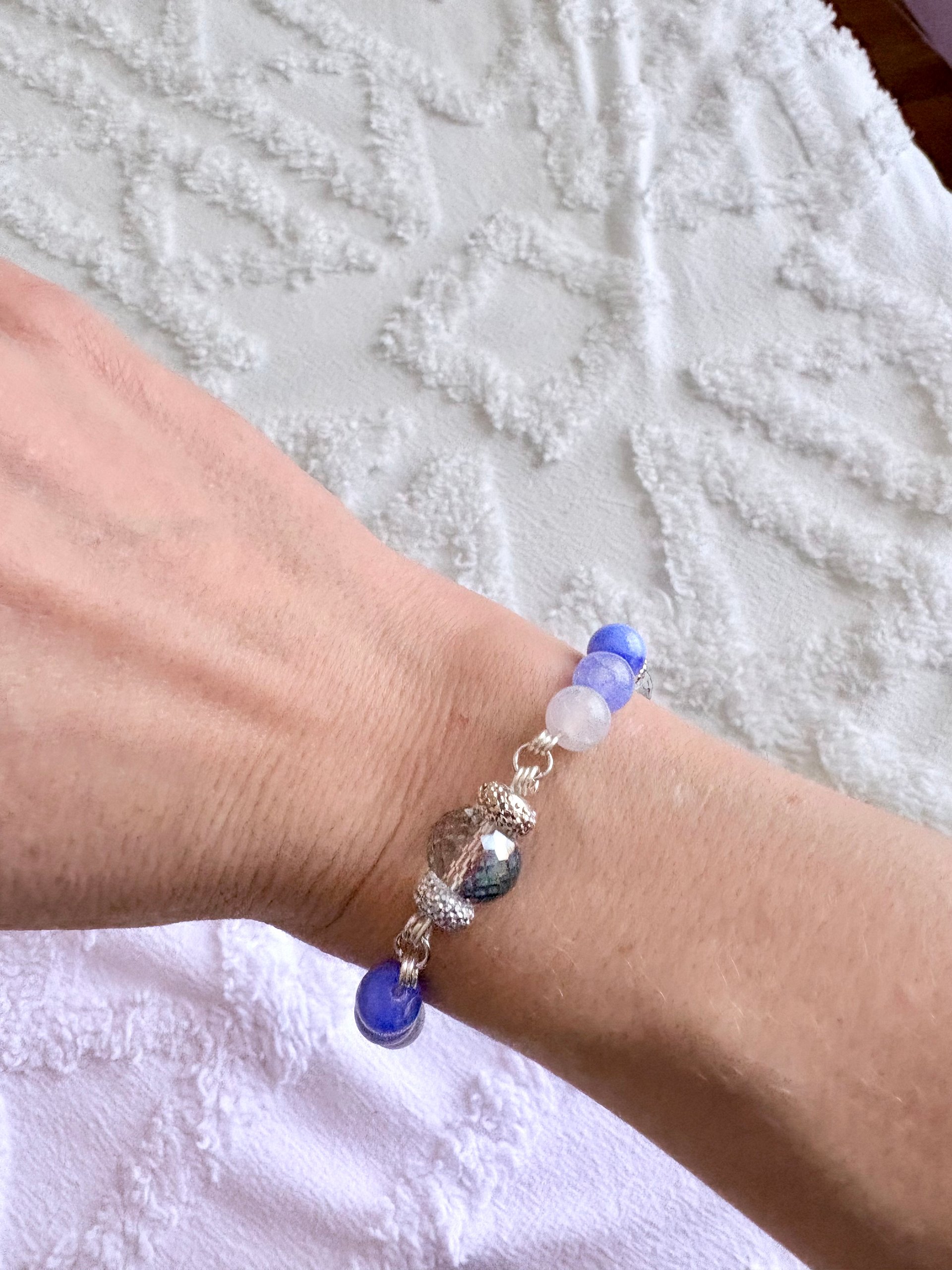 MFD-00289 | 7.5" Semi-Precious Tanzanite-Esque Beads Bracelet | Wire Wrapped Links | by Monique Faella Designs™ product image (2)