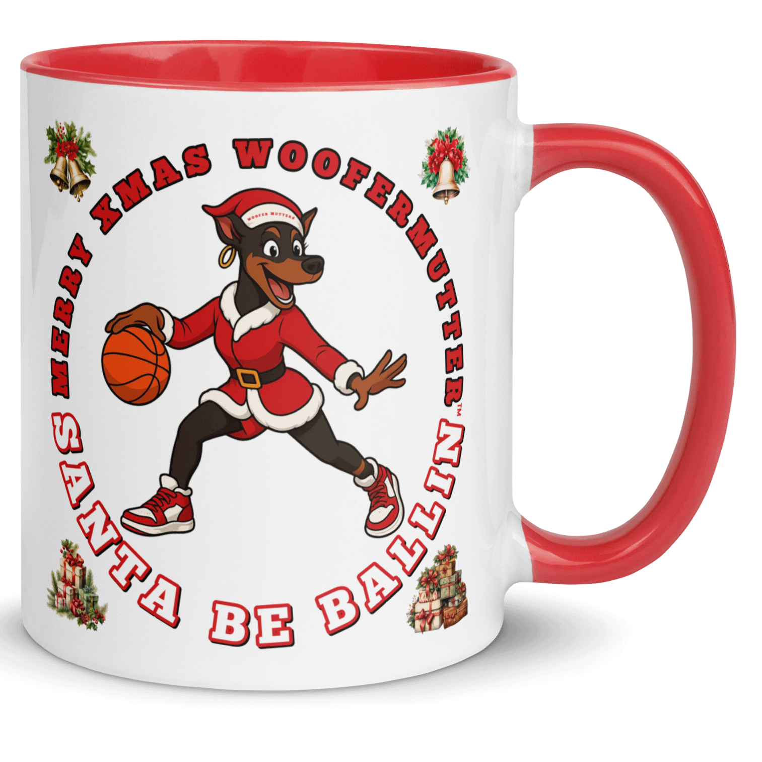 WooferMutter™ Santa Be Ballin Xmas Mug - Doberman Female product image (1)