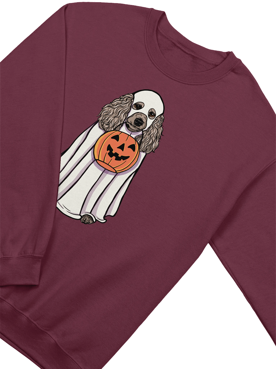 Funny Halloween Poodle(Apricot) Sweatshirt | Funny Papillon Wearing a Ghost Costume and Holding a Pumpkin Basket product image (13)
