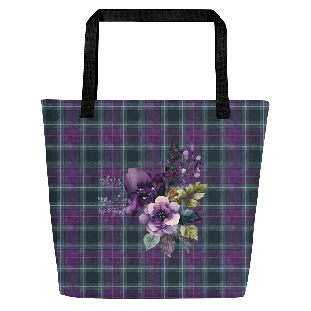 Purple/Green Plaid Large Tote Bag with Floral Design product image (1)