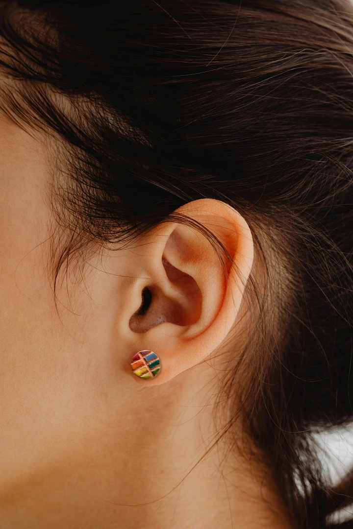 Rainbow Ceramic Clay Glazed Flatback Stud Earrings, Style 1 product image (1)