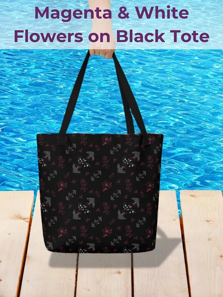 Magenta & White Flowers on Black Tote Bag product image (1)