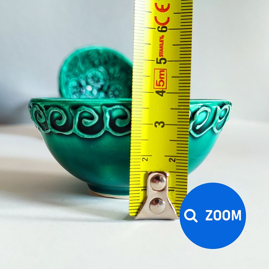 Ceramic snack bowl (8 cm), turquoise/green/emerald — handmade pottery product image (10)