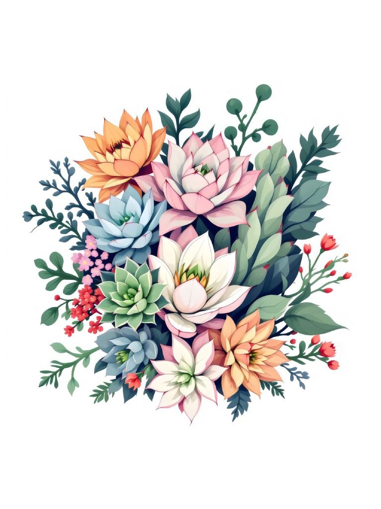 19 Elegant Pastel Succulent Bouquet Clipart, Pastel Succulent Art, Floral Arrangement Clipart, Pastel Clipart Illustrations product image (1)