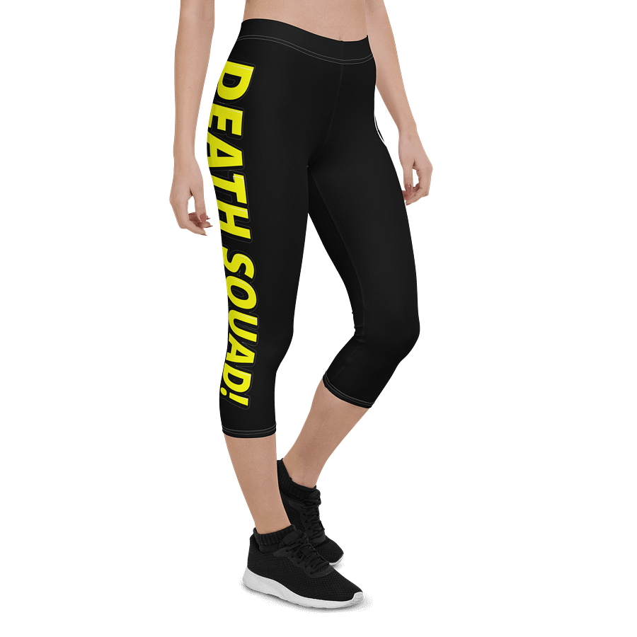 Death Squad Superhero Yellow Capri Yoga Pants Black product image (6)