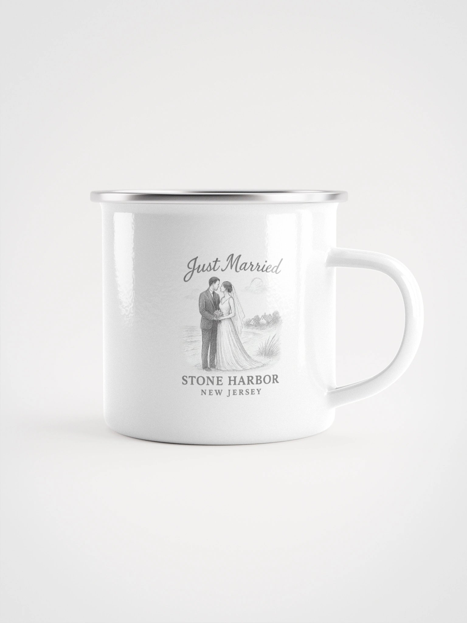 Stone Harbor NJ "Just Married" Enamel Wedding Mug product image (1)