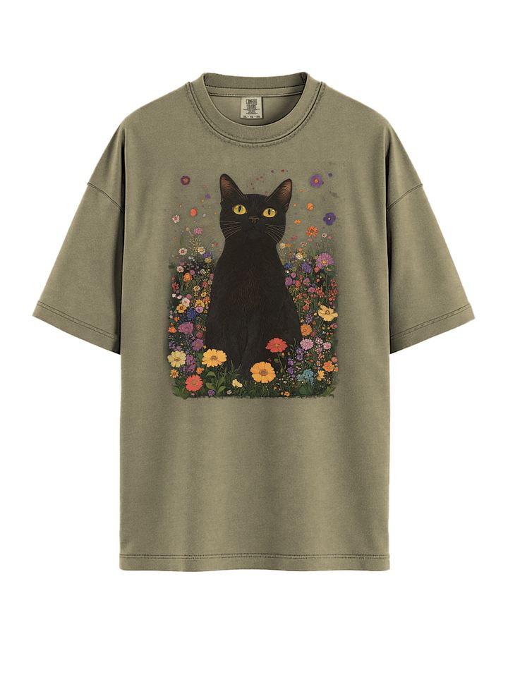 Black Cat in Wildflowers – Whimsical Floral Art T-Shirt for Cat Lovers product image (1)