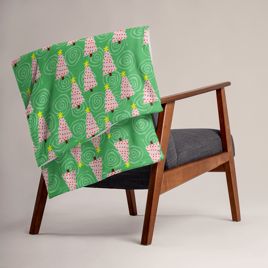 Pink Christmas Tree on Green with Swirls Soft Throw Blanket product image (2)