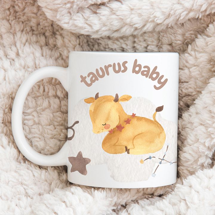 Taurus Baby April 20 – May 20 WHITE GLOSSY MUG Baby Gift, New Baby Gift, Fun Astrology Gift product image (1)