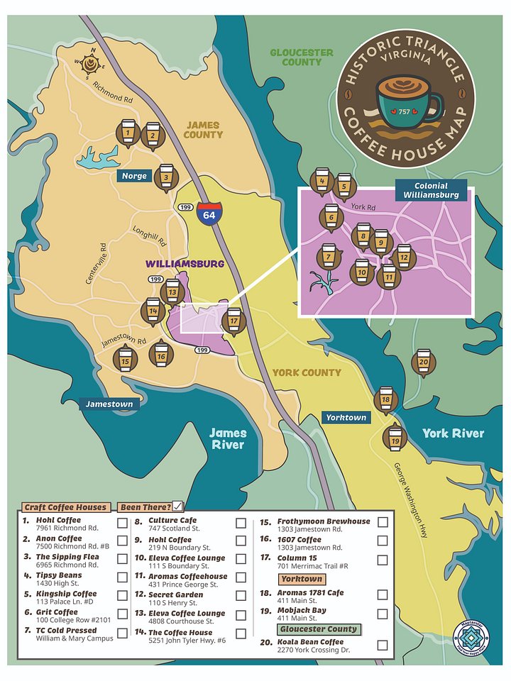 Williamsburg 2025 Coffee House Map - Instant Digital Download product image (1)