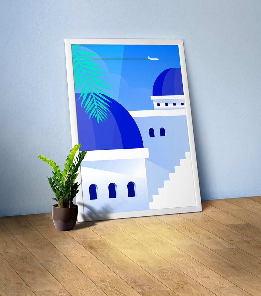 Boho travel art. Santorini, Greece poster — boho travel poster product image (1)