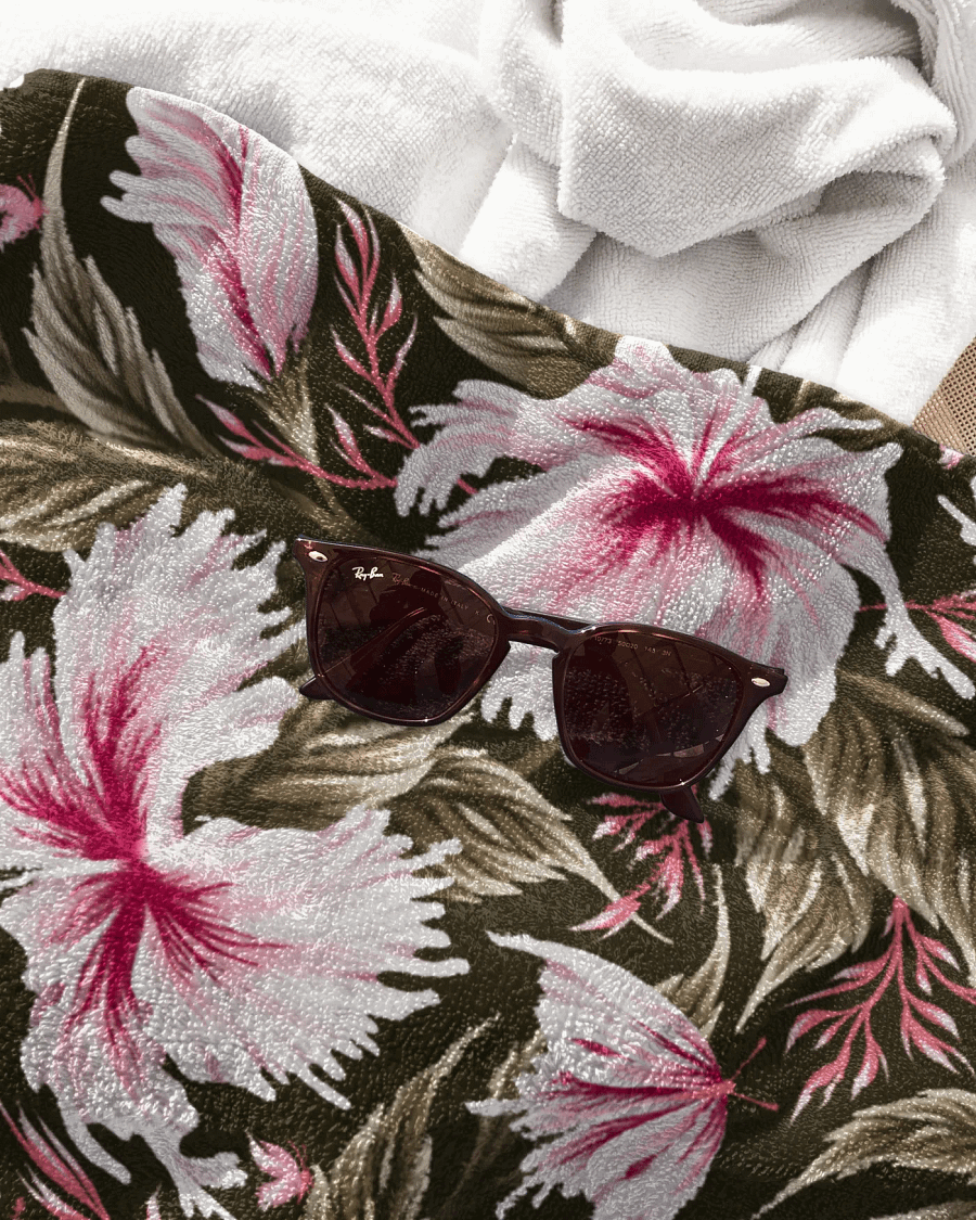 Beach Towel - Hibiscus & Butterflies / Light Pink & Khaki product image (3)