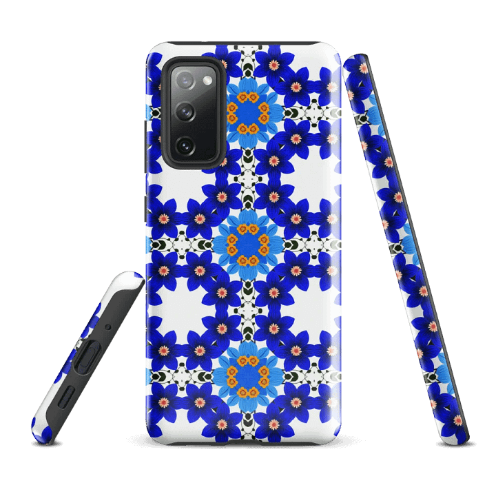 Tough Phone Case for Samsung® - Blue and Yellow Geometric Floral Pattern product image (1)