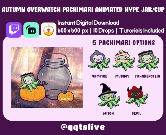 ANIMATED AUTUMN HALLOWEEN Twitch Hype Jar - Stream Tip Cup + Sub Badges / 2 Layers - 5 Skin/Outfit Options - 10 Bit Options + Set Up Tutorial product image (1)