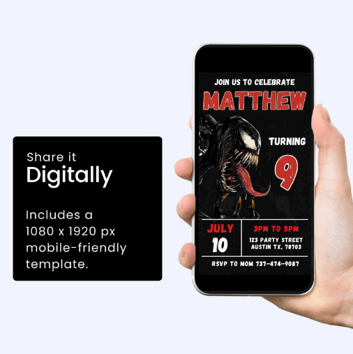 Venom 3 Birthday Invitation | Superhero Theme | Editable Canva Template | Instant Download | Venom Party Invite | DIY Superhero Birthday product image (2)