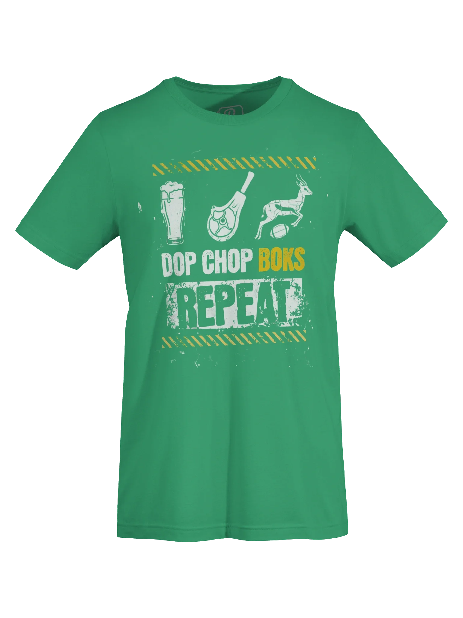 Plain Gedagtes | “DOP, CHOP, BOKS, REPEAT” Springbok Fan T-Shirt | Saffa Expat Gift & Afrikaans Slang Apparel product image (6)