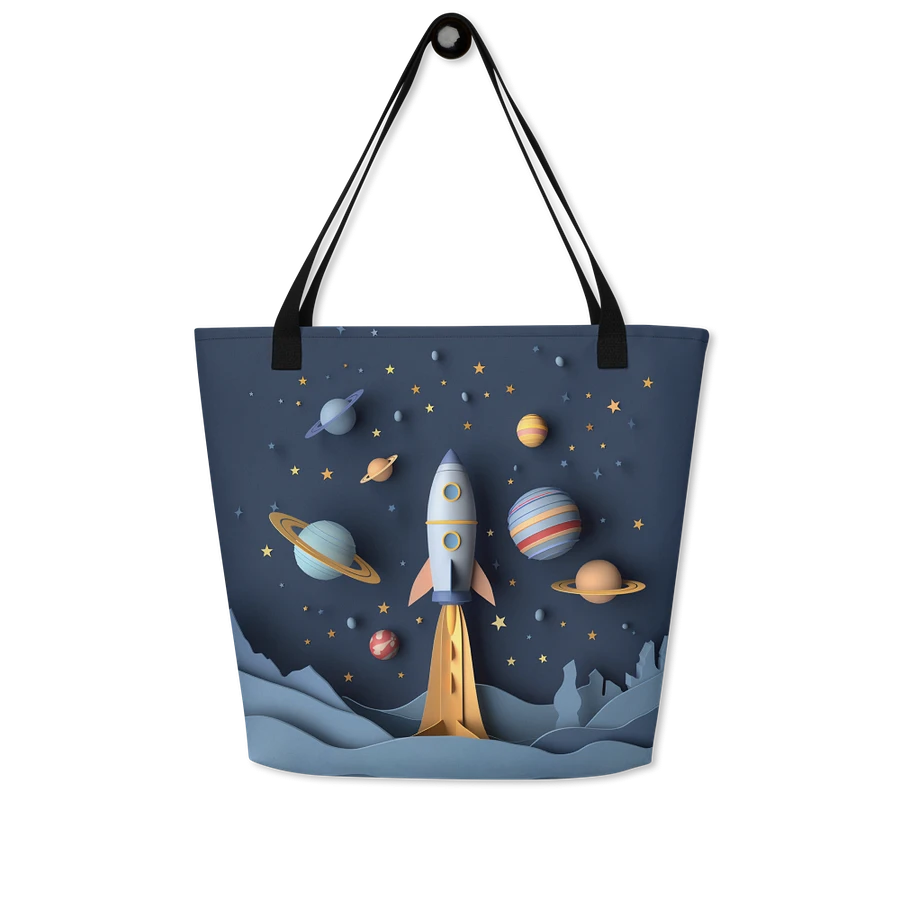Tote Bag: Rocket Spaceship Planets Stars Playful Art Design product image (7)