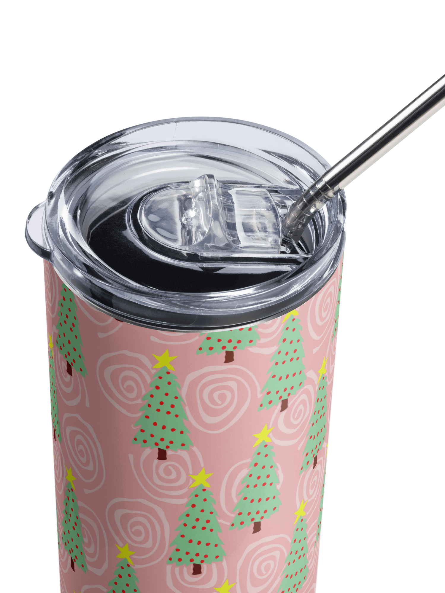 Green Christmas Trees on Pink Spirals Stainless Steel Tumbler with Straw product image (5)