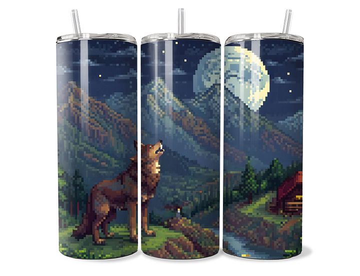 Pixel Art Wolf Moon Tumbler - 20oz Stainless Steel product image (1)