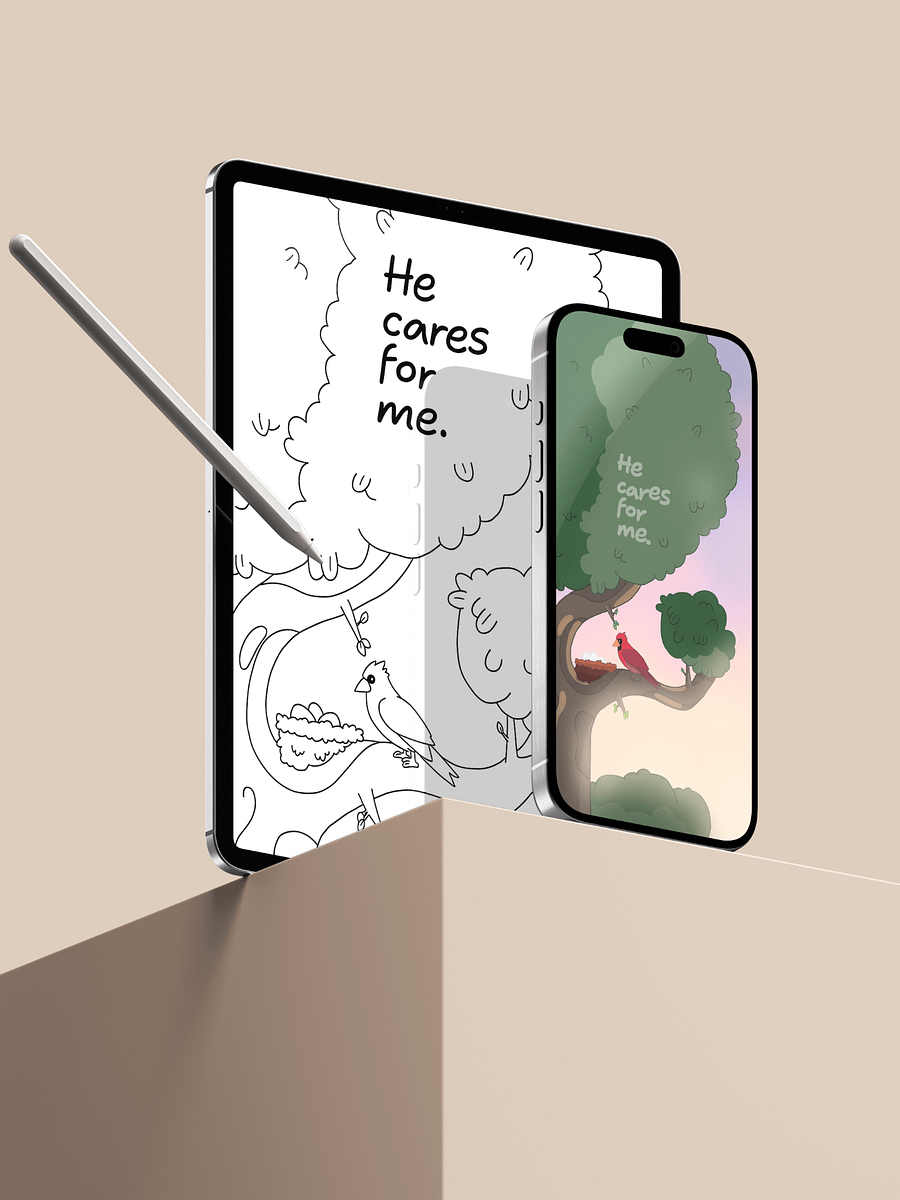 He Cares for Me – Matthew 6 Coloring Page product image (1)