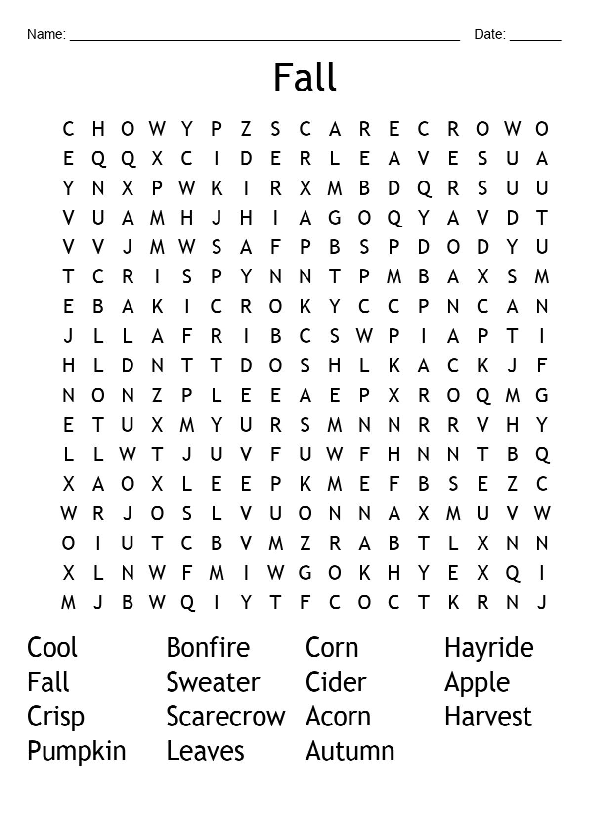 Printable Fall Word Search Puzzle product image (1)