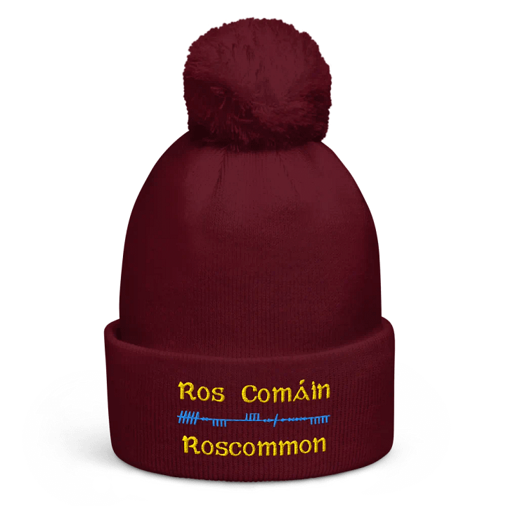 Roscommon/Ros Comáin Scholastic style Ogham embroidered Pom-Pom Beanie product image (2)