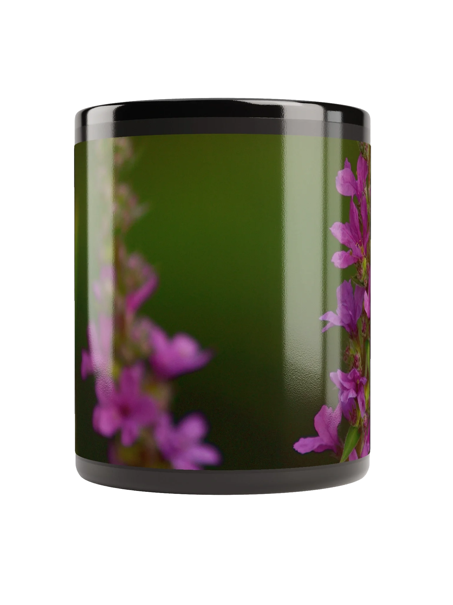 Keramiktasse schwarz - Violette Blüten vor dunklem Hintergrund product image (5)