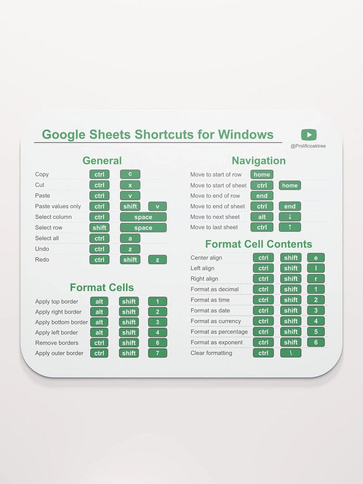 Keyboard Shortcuts Mouse Pad for Windows - Google Sheets product image (2)