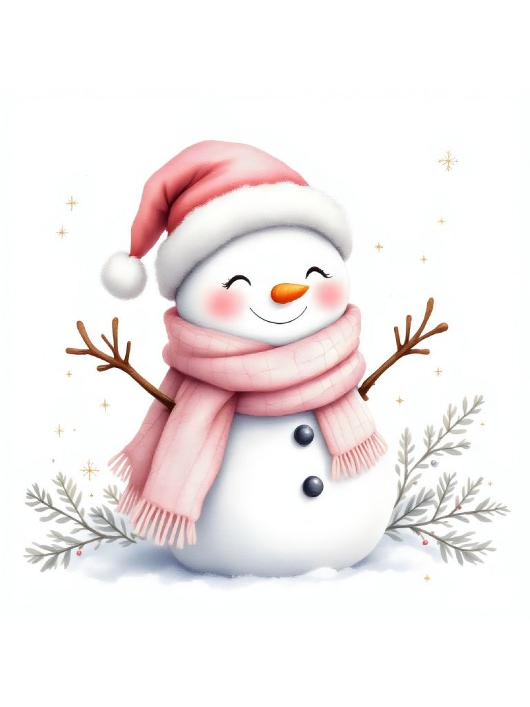 15 Pink Snowman watercolor Clipart Designs - Cute Snowman Clipart - Christmas Clipart Set product image (7)