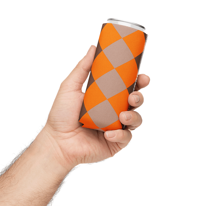 12 oz Slim or Regular Can Coozie | Retro Style Brown & Orange Plaid – Vintage 70s Inspired product image (2)