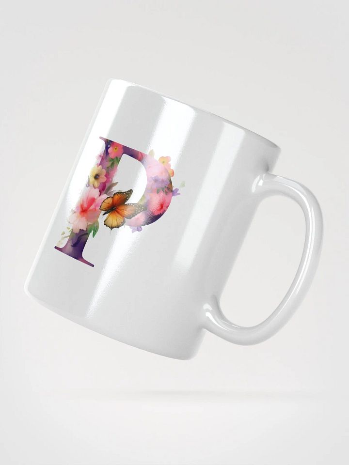 Letter P Monogram Floral Fantasy White Glossy Mug product image (4)