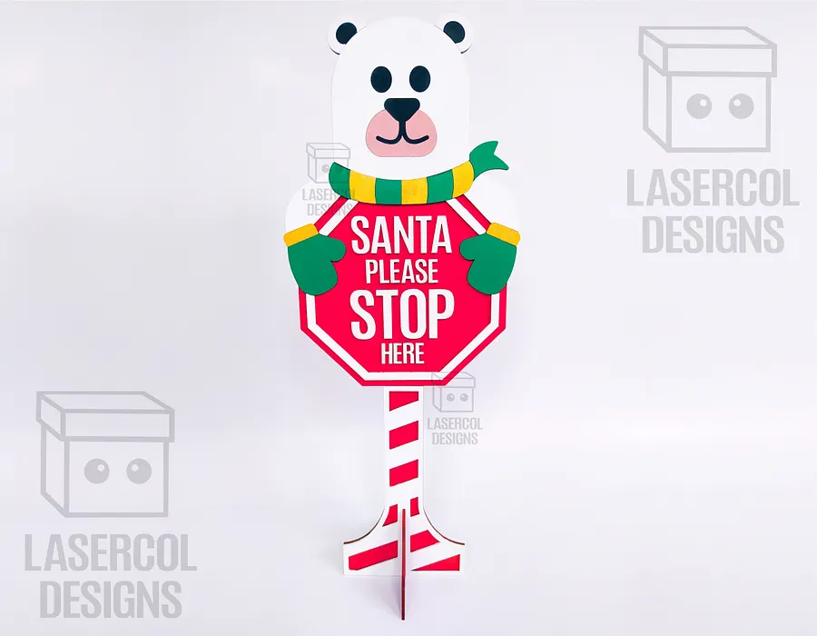 Santa Please Stop Here Sign (Bear) - Laser Cut Files product image (6)