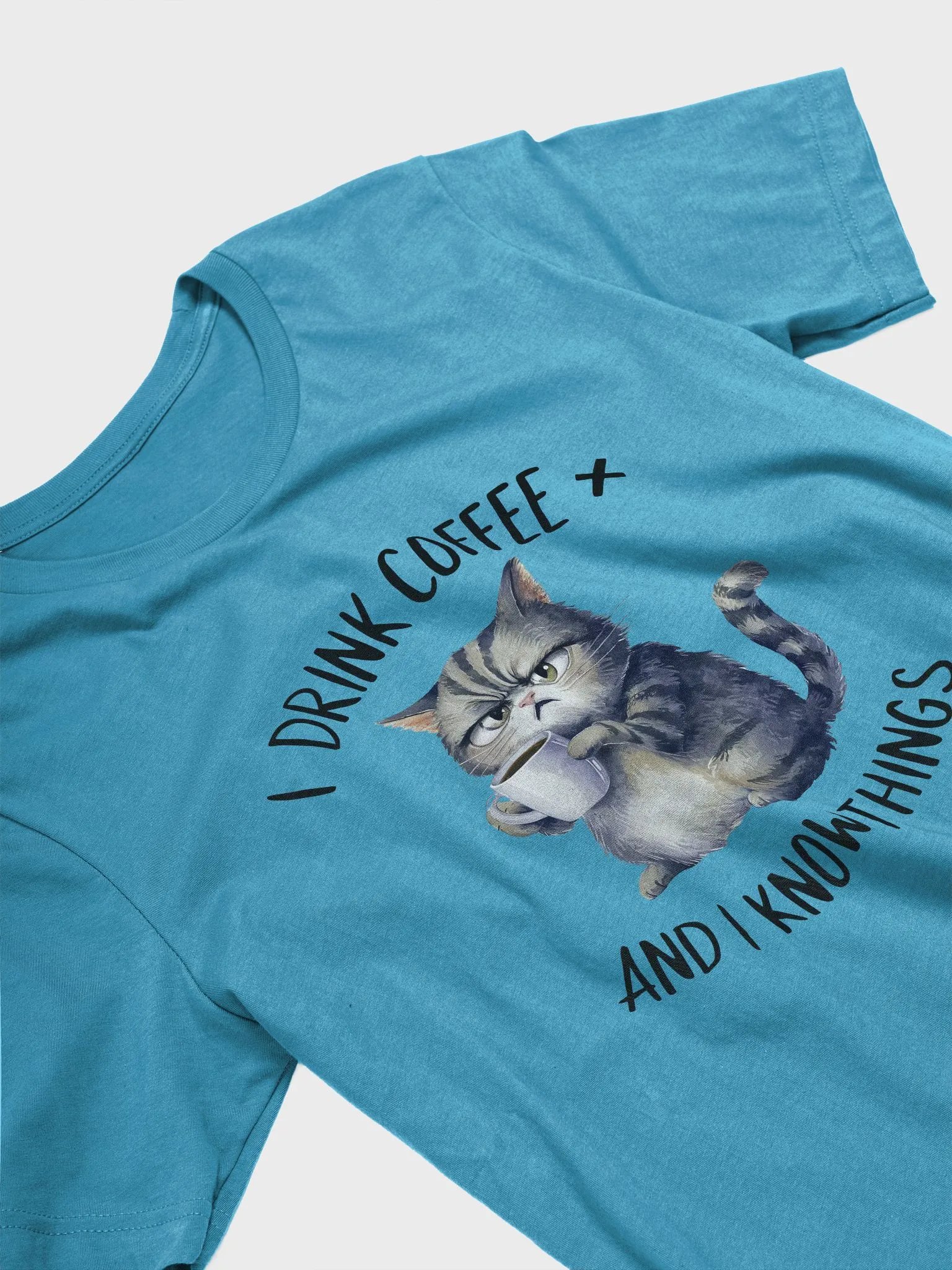 I Drink Coffee and I Know Things Cat T-Shirt – Funny Coffee Lover Design product image (2)