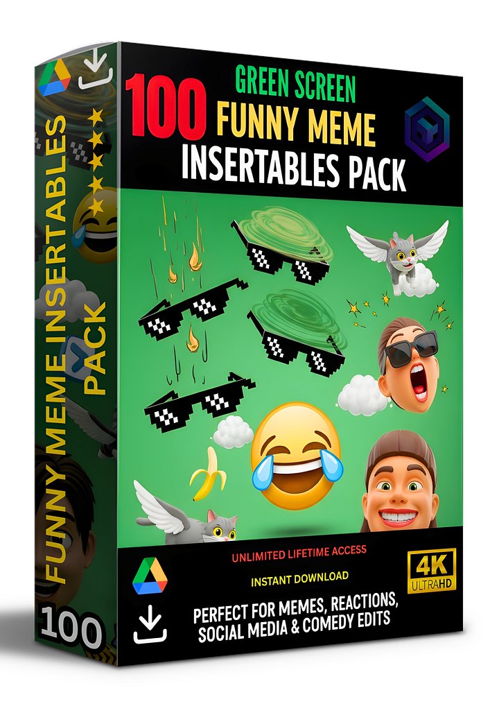 100 HILARIOUS FUNNY MEME GREEN SCREEN INSERTABLES CLIPS BUNDLE FOR VIDEO EDITING product image (1)