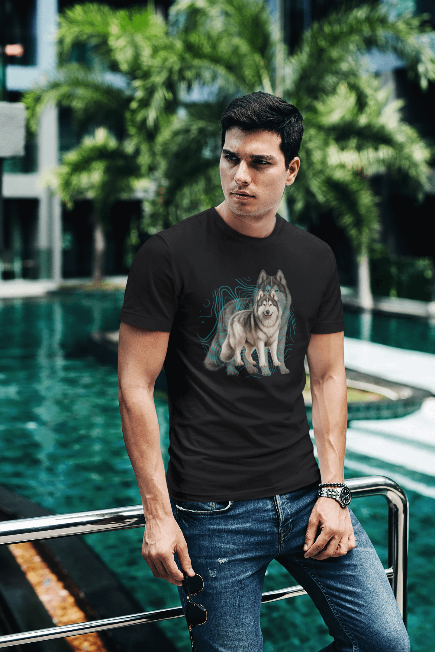 Dark Color Shadowed Alaskan Malamute Relaxed Fit T-shirt product image (4)