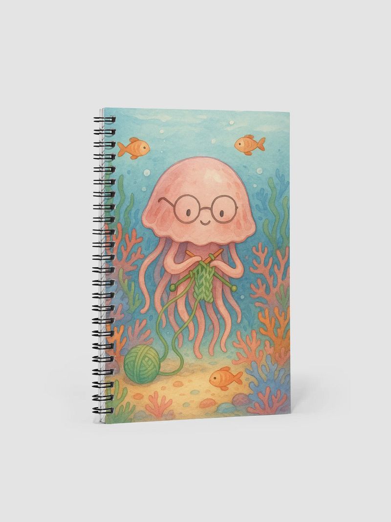 Watercolor Jellyfish Knitting Notebook – Whimsical Ocean Illustration with Coral Reef – Spiral Notebook for Journaling, Sketching & Notes