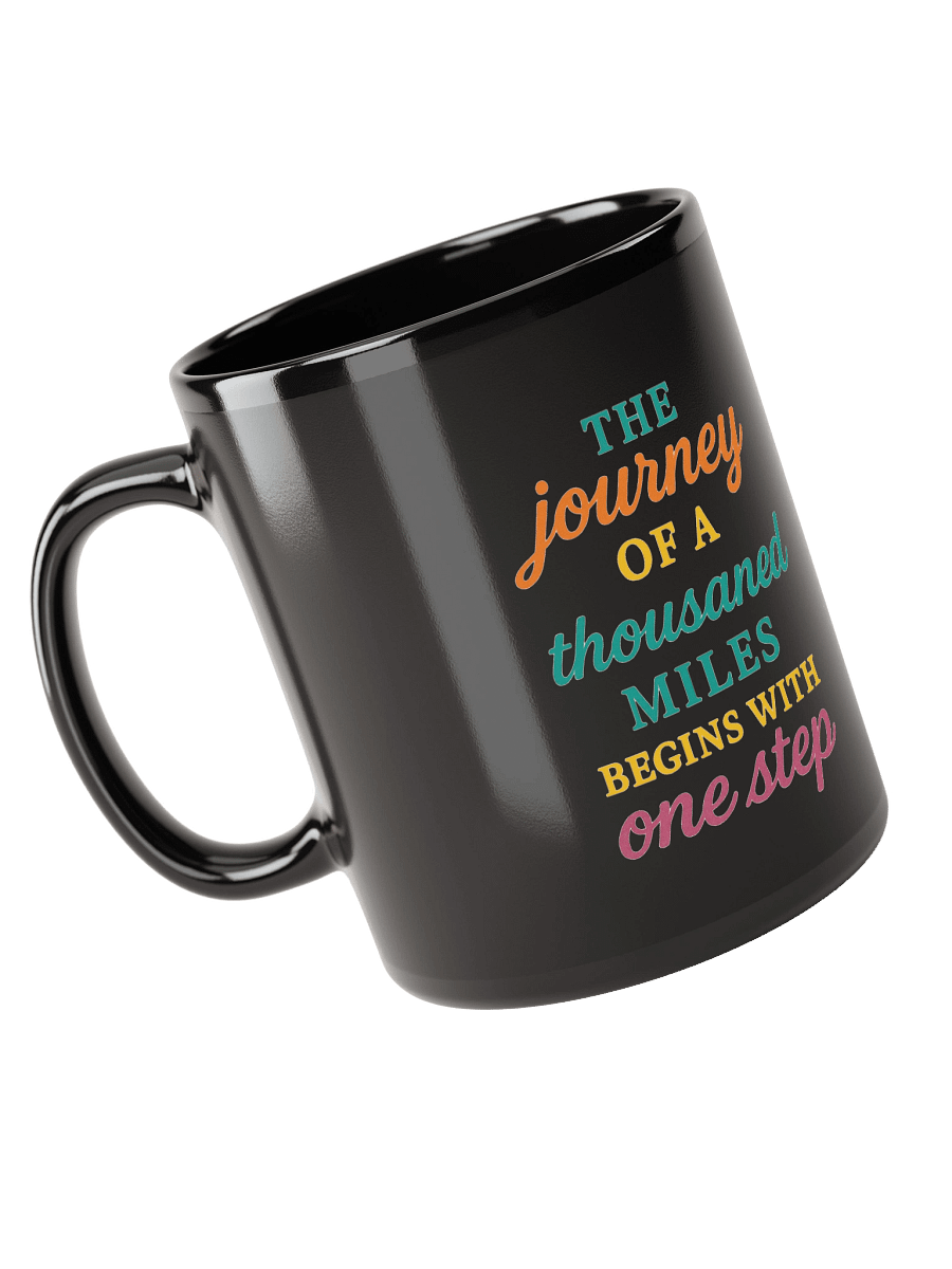 “The Journey Begins” Black Glossy Mug – Nichiren Buddhism Motivational Quote Gift product image (3)